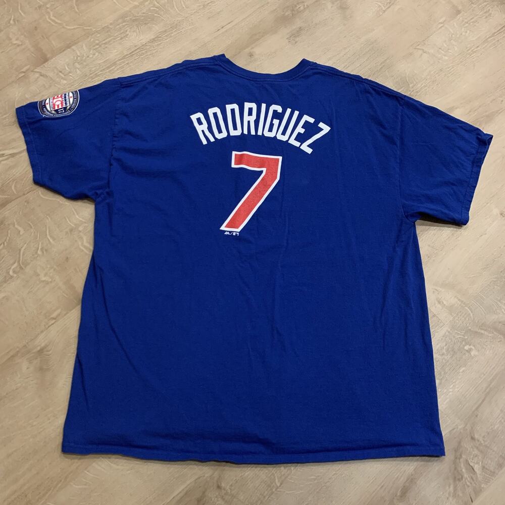 Majestic MLB Texas Rangers Ivan Pudge Rodriguez #7 T-Shirt Men's 2XL XXL Blue